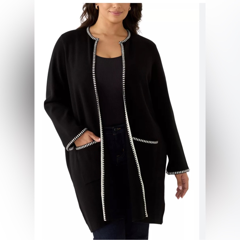 New Magaschoni Plus Size Whipstitch Detail Open Cardigan 2X